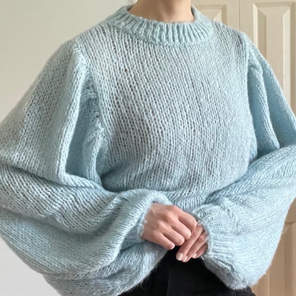 Sweater: ASOS Blue Balloon Sleeve Women's Knit - Picture 3 of 13